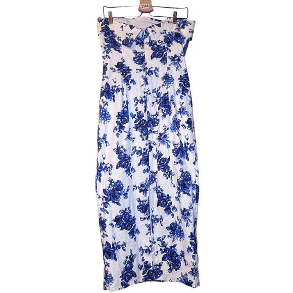 MABLE Strapless Blue Floral Midi Dress | Coquette Cottagecore Romantic L EUC - Picture 3 of 11